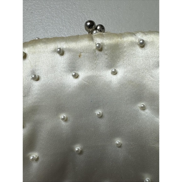 Vintage Coin Purse White Satin with Beads and Sequins Wedding Formal - Picture 6 of 9